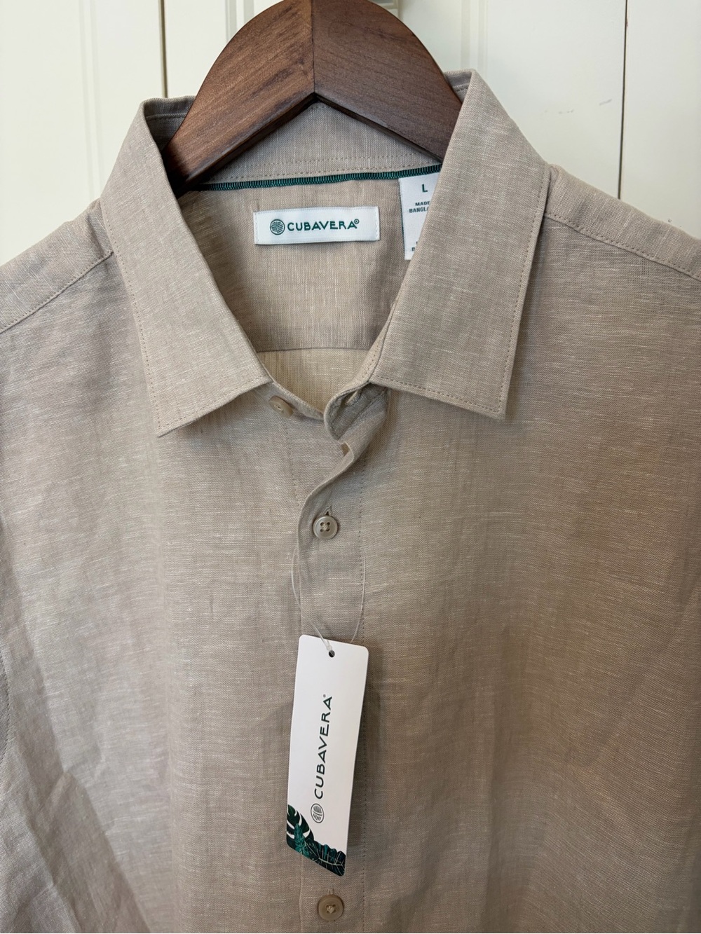 Cubavera Beige Linen Button-Up Shirt